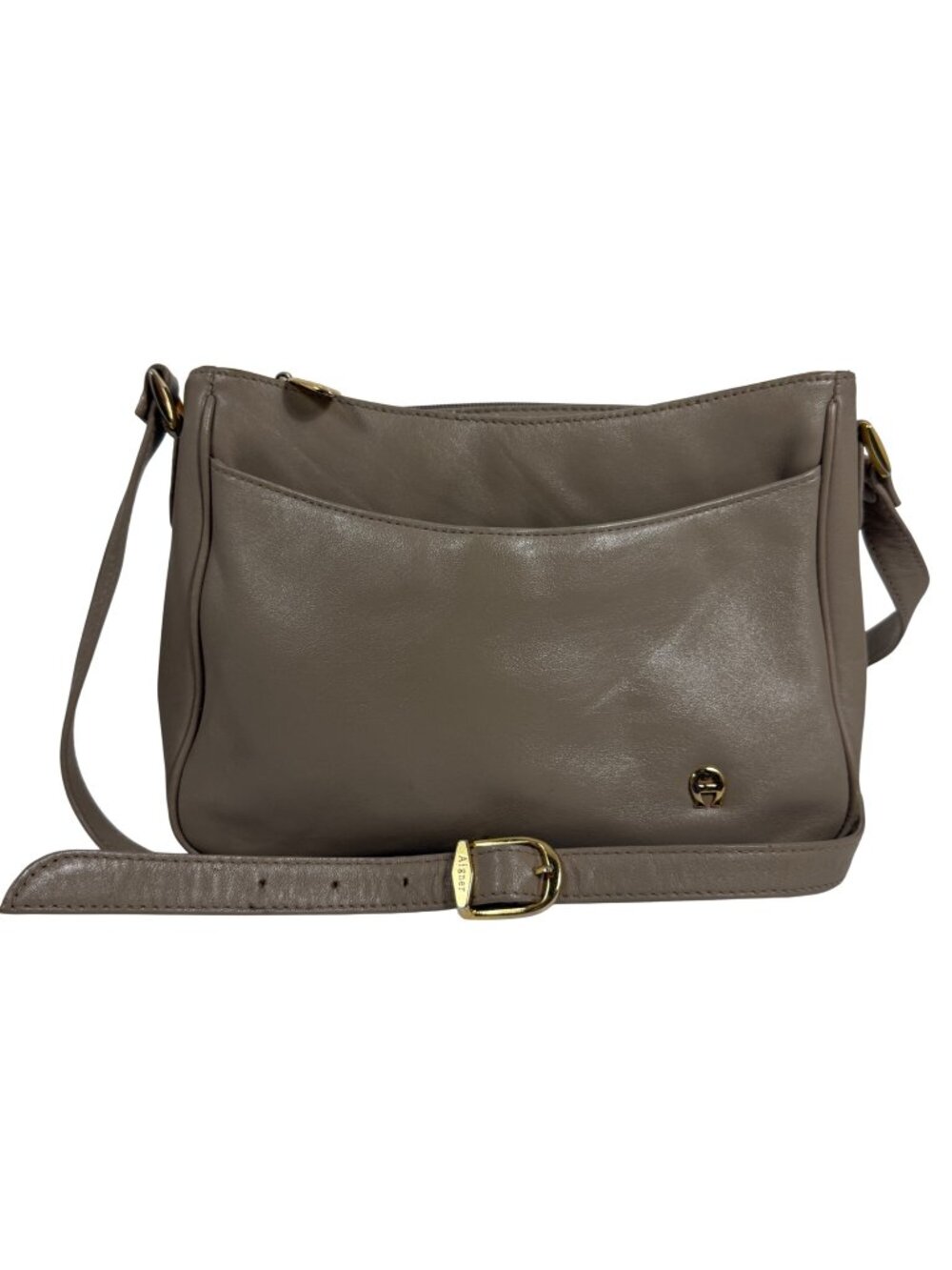 Vintage 90s ETIENNE AIGNER Medium Taupe Leather Shoulder Crossbody Bag